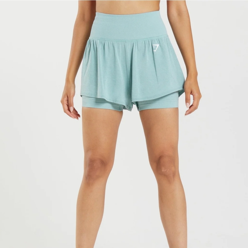 Gymshark High Waist Two-in-One Training Shorts in Light Teal
